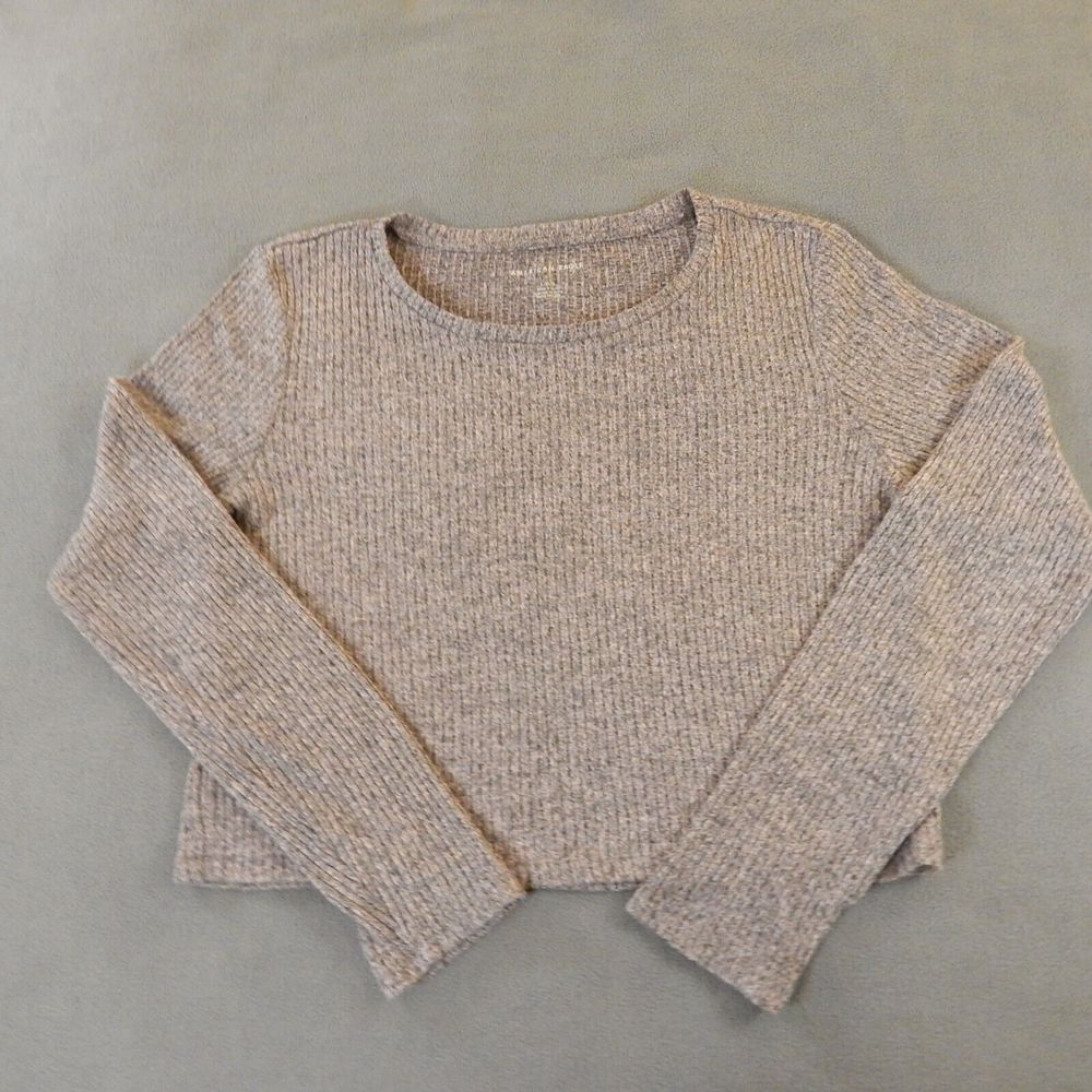 American Eagle Womens Shirt Large Pink Heather Grey Ribbed Crop Top Stretch